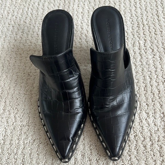 Sigerson Morrison Shoes - SIGERSON MORRISON Western Black Leather Heel Mules 38